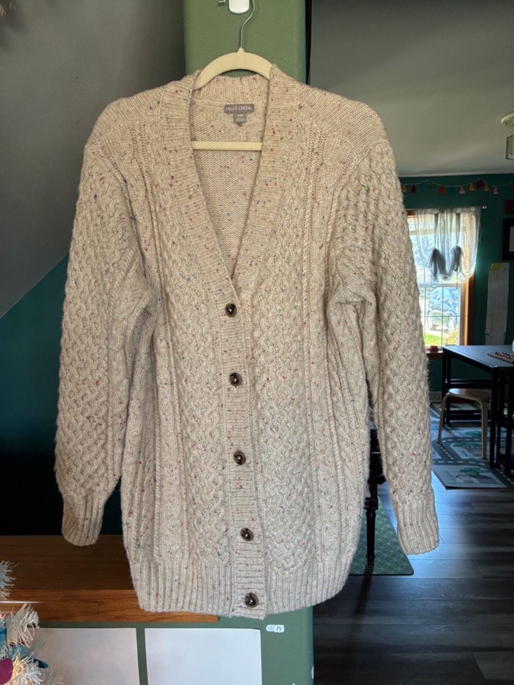 Falls Creek Cream Speckled Cable Knit Button-Front Cardigan
